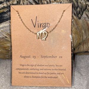 Virgo Zodiac Sign Necklace, Gold, 16” chain